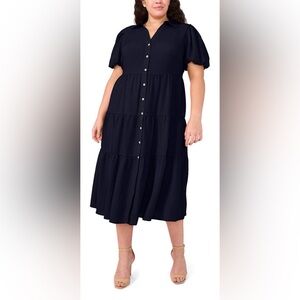 NWT CeCe Navy Button-Front Tiered Maxi Dress - 2X